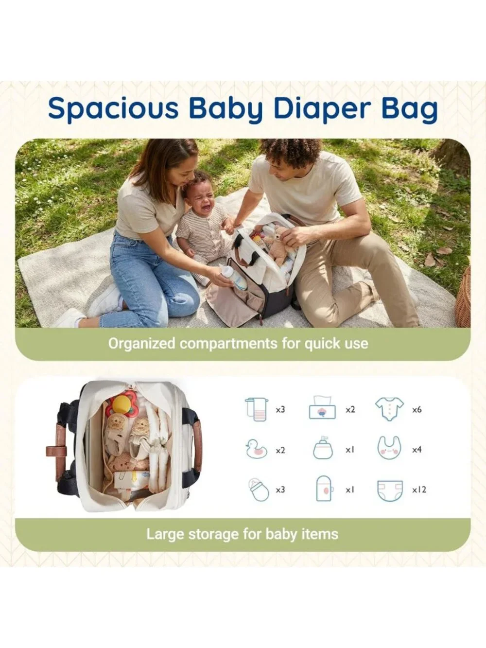 Stylish Diaper Bag Backpack with Changing Pad, Insulated Pockets & Stroller